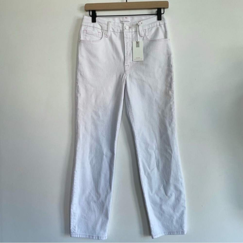 Good American Good Legs White w pink stitching Straight Jean Sz 6/28 Item# 3T - Picture 2 of 10